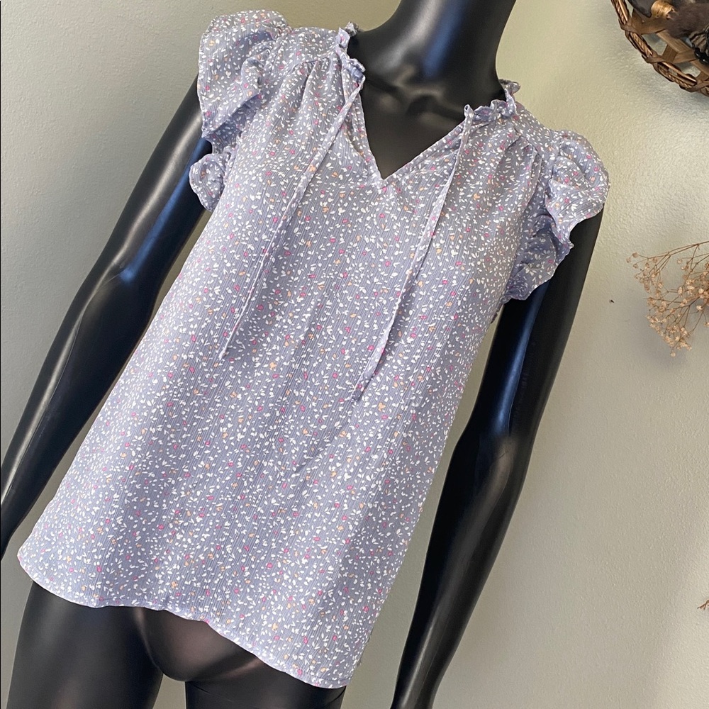 Banana Republic Blue Floral Blouse with Ruffle Sleeves